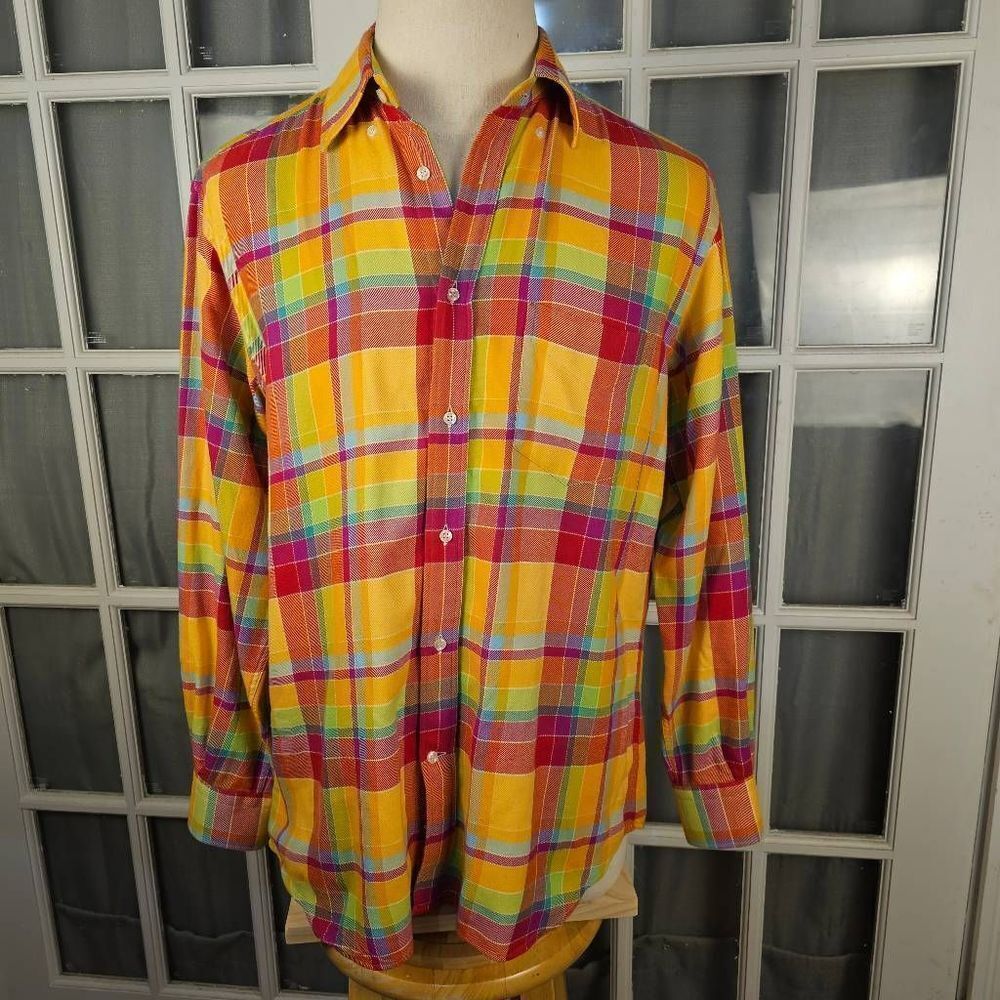 Paul & Shark Yachting Mens Yellow Red Orange Plaid‎ Flannel Shirt Large